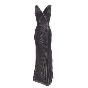 Cult Moda - Black Shimmer Pleated Maxi Prom Dress - FR 42